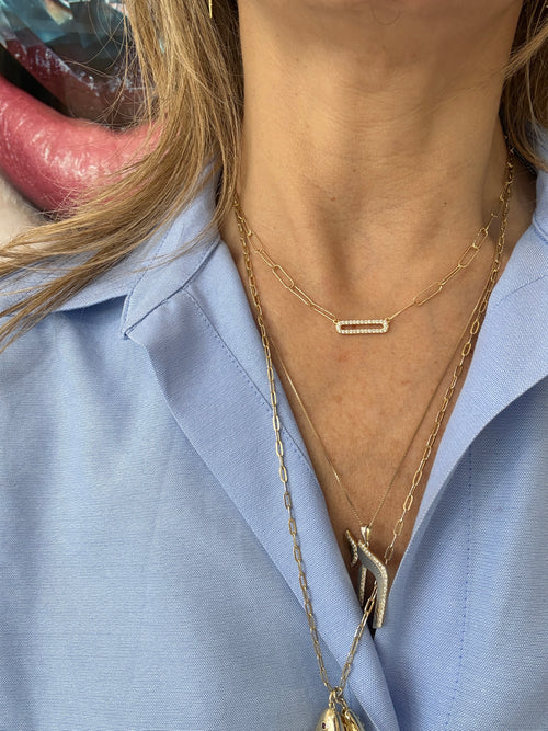 MINI CABLE LINK CZ RECTANGLE NECKLACE