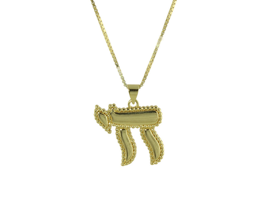 BEAD BORDER GOLD CHAI NECKLACE
