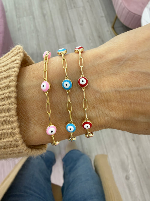 COLOR EVIL EYE PAPERCLIP BRACELET