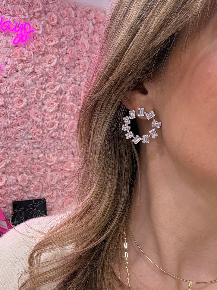EMERALD CUT OPEN HOOP EARRINGS