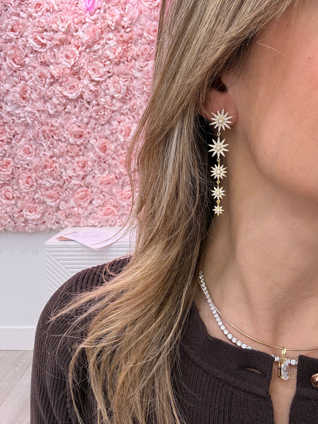 HANGING DIAMOND STARS EARRINGS
