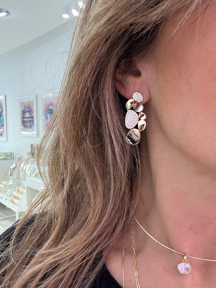 GOLD PEBBLE PAVÈ DROP EARRINGS