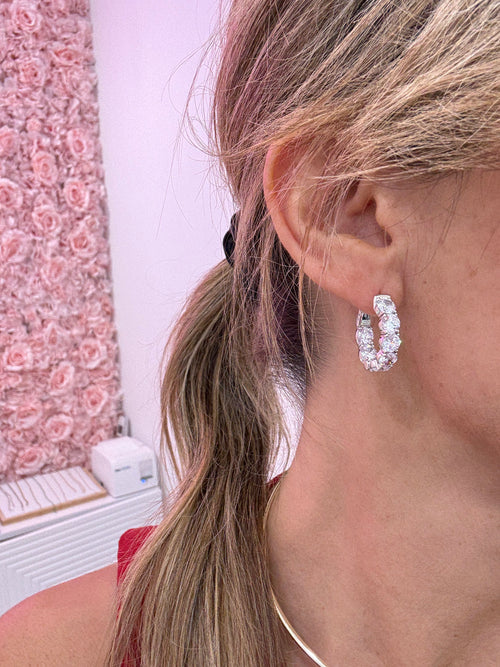 OVAL DIAMOND HOOP EARRINGS - small hoop with big diamonds