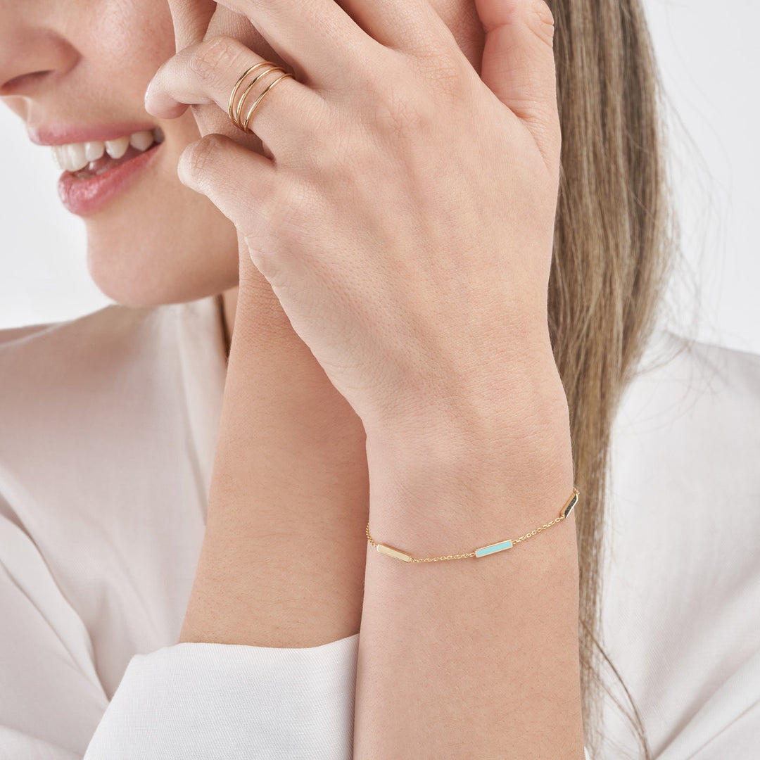 Gold enamel bar bracelets