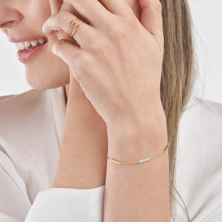 Gold enamel bar bracelets