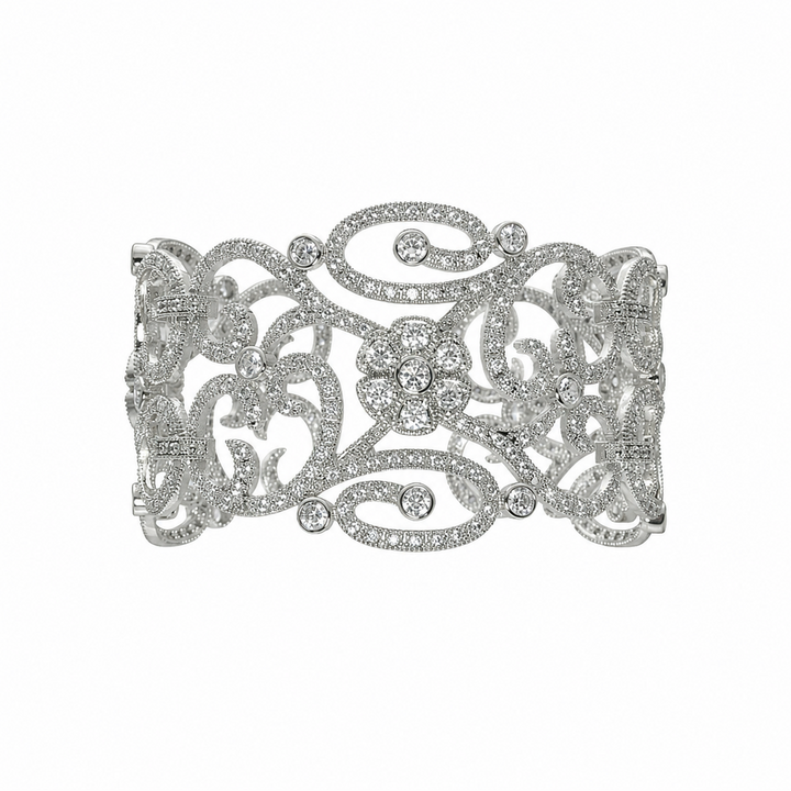 CZ FLORAL FILIGREE CUFF BRACELET