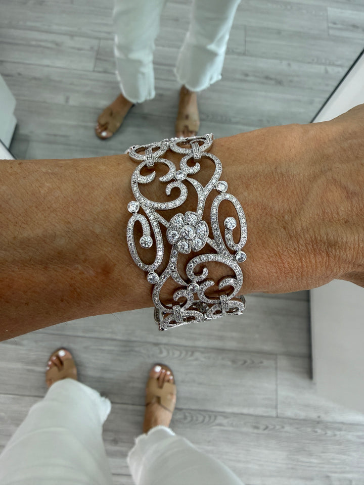 CZ FLORAL FILIGREE CUFF BRACELET