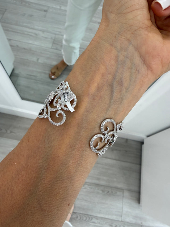 CZ FLORAL FILIGREE CUFF BRACELET