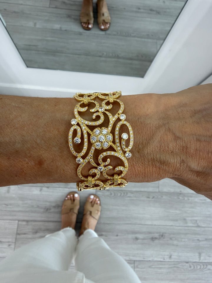 CZ FLORAL FILIGREE CUFF BRACELET