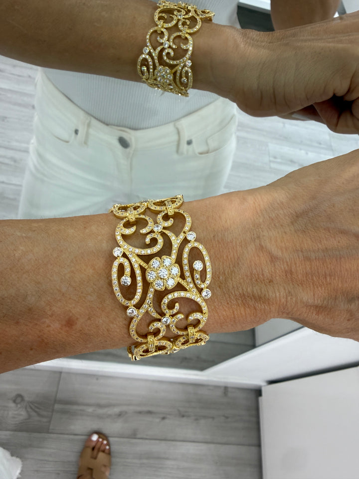 CZ FLORAL FILIGREE CUFF BRACELET