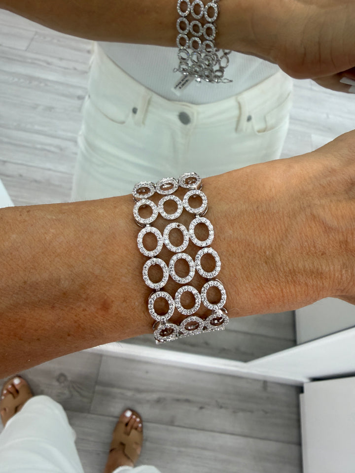 TRIPLE ROW CZ DIAMOND CIRCLES BRACELET