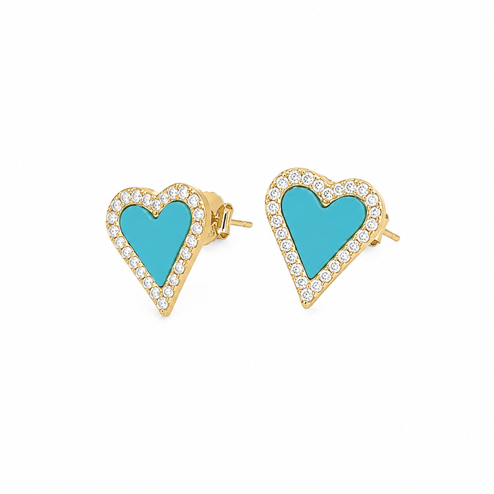 SMALL ENAMEL ELONGATED HEART EARRINGS