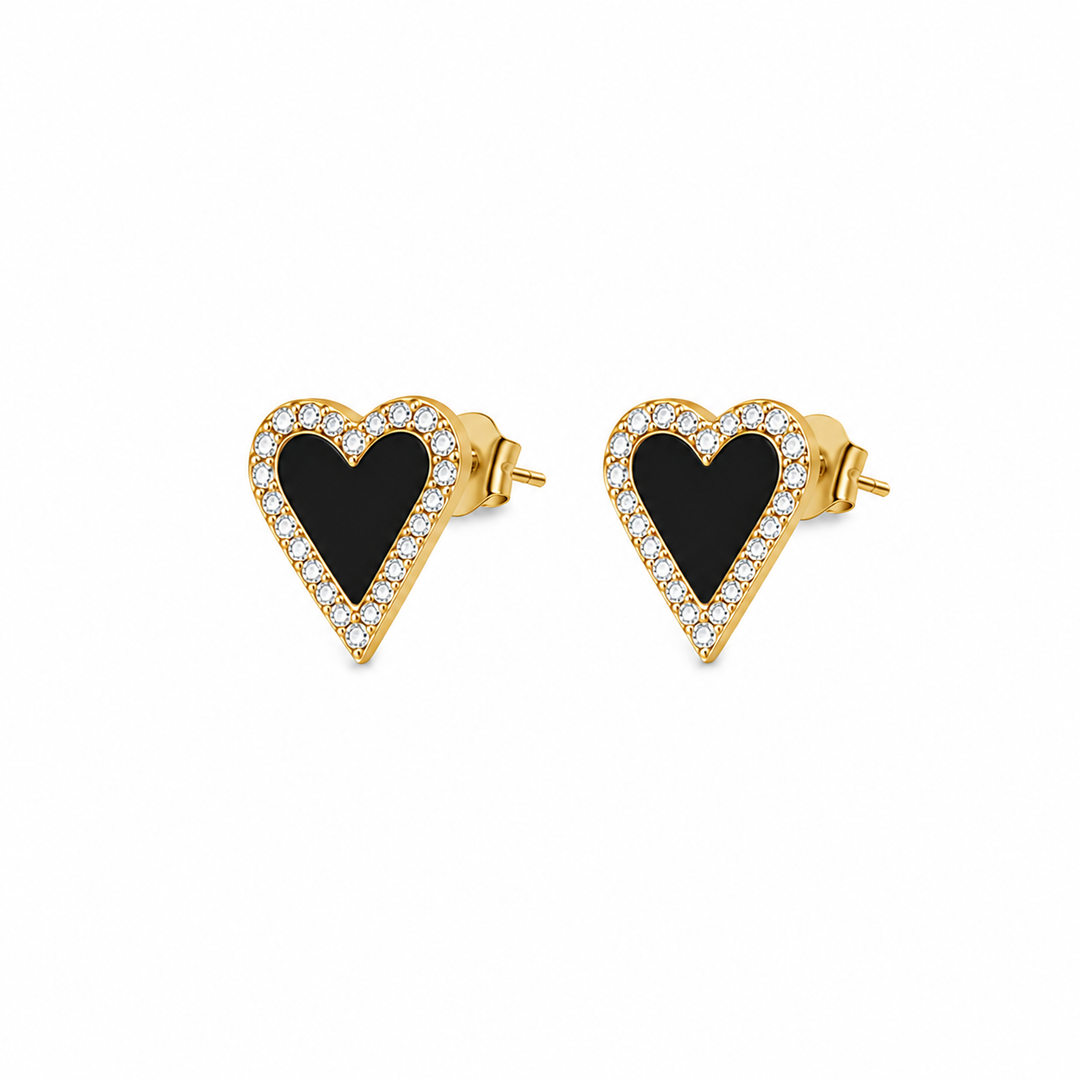 SMALL ENAMEL ELONGATED HEART EARRINGS