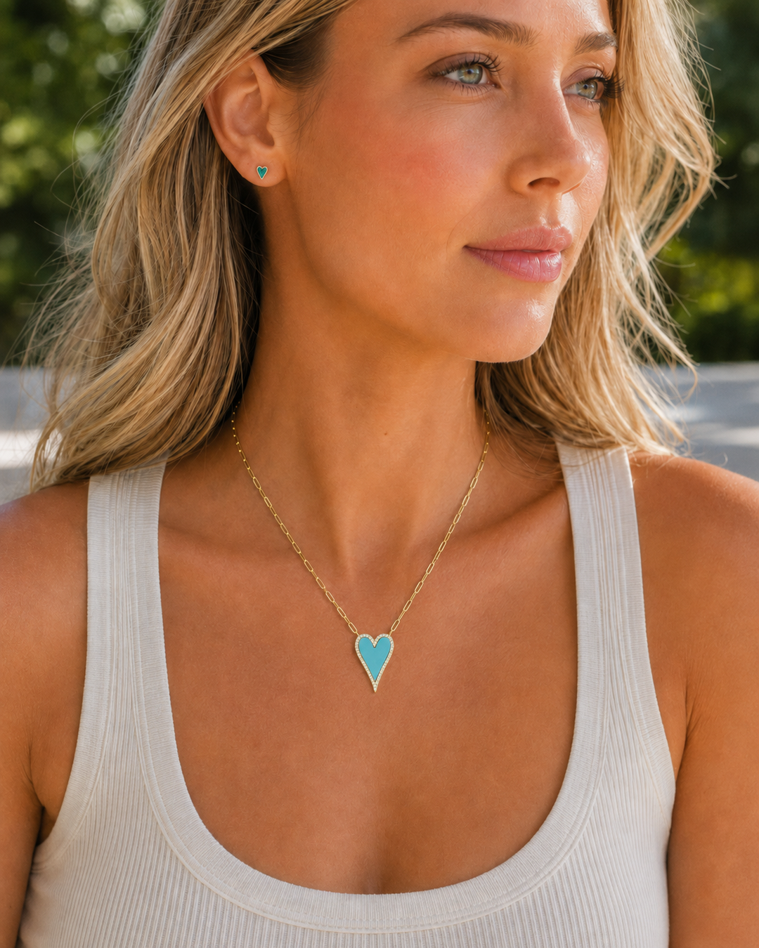ELONGATED ENAMEL HEART LINK NECKLACE