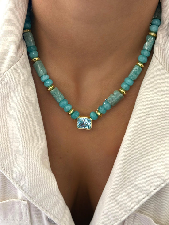 AQUA MARINE BLUE STONE NECKLACE