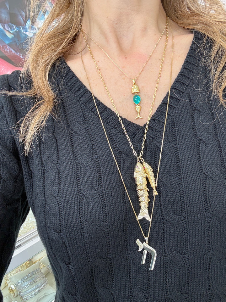 TURQUOISE SCALE FISH NECKLACE