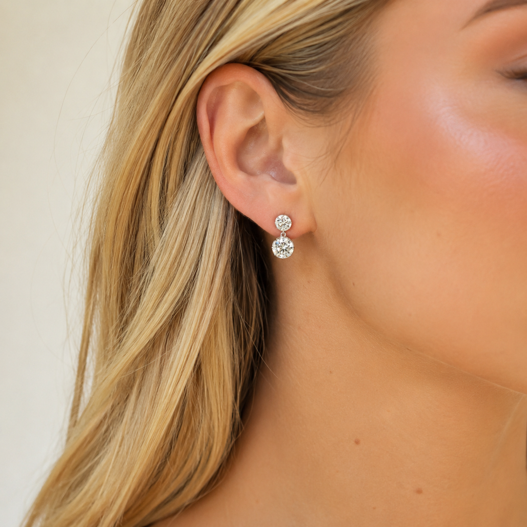 DOUBLE SOLITAIRE DROP EARRINGS