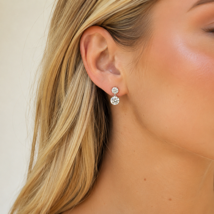 DOUBLE SOLITAIRE DROP EARRINGS