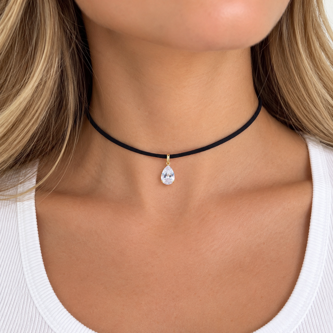 PEAR SOLITAIRE CORD NECKLACE