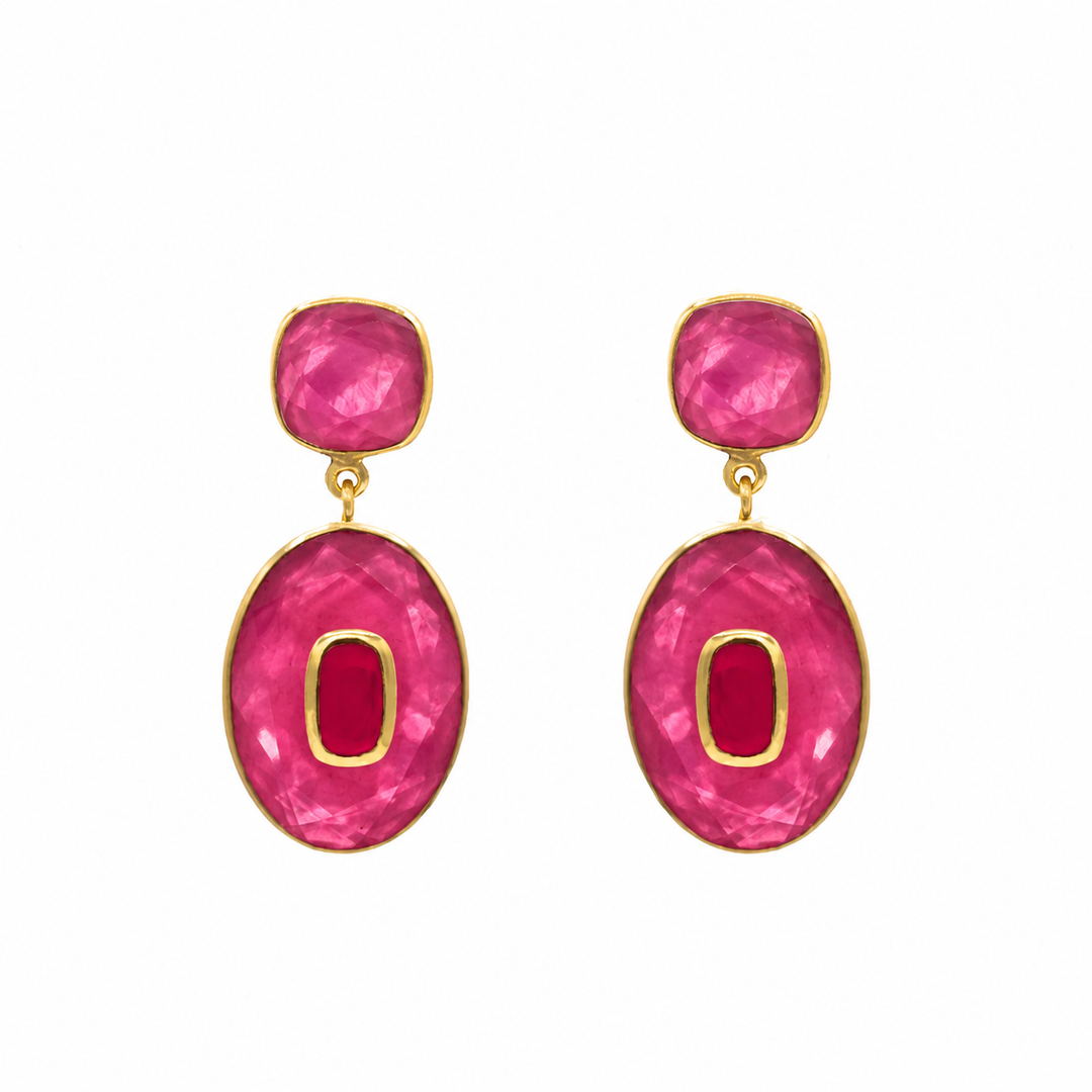 COLOR DOUBLE STONE STATEMENT EARRINGS