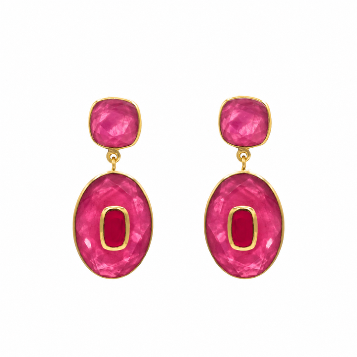 COLOR DOUBLE STONE STATEMENT EARRINGS