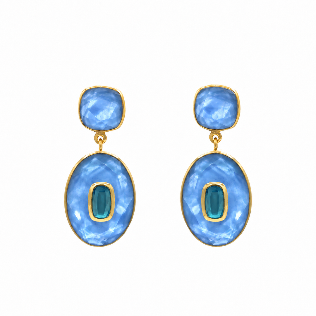 COLOR DOUBLE STONE STATEMENT EARRINGS