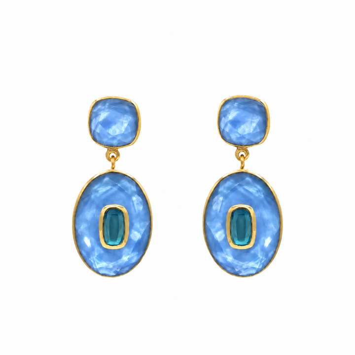 COLOR DOUBLE STONE STATEMENT EARRINGS