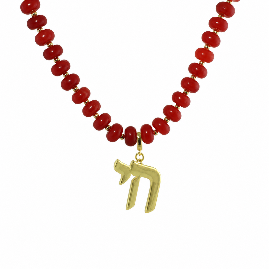 RED &amp; GOLD BEAD CHAI NECKLACE