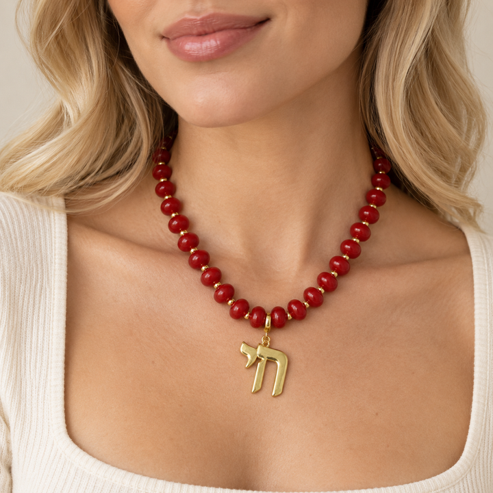 RED &amp; GOLD BEAD CHAI NECKLACE