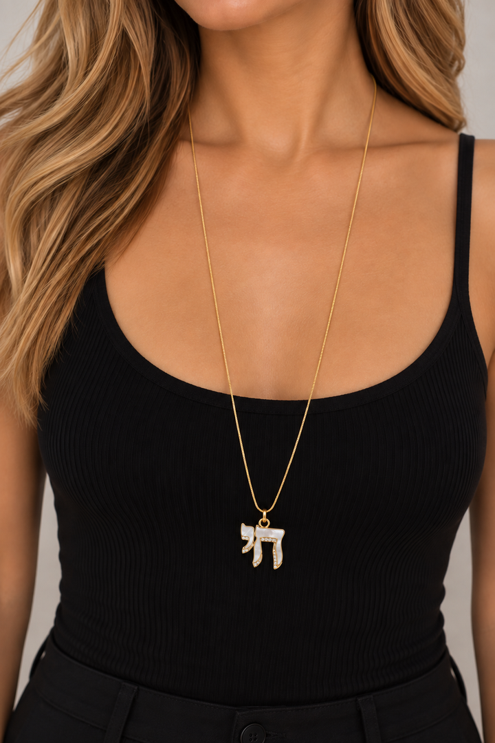 FANCY MOTHER OF PEARL CHAI NECKLACE