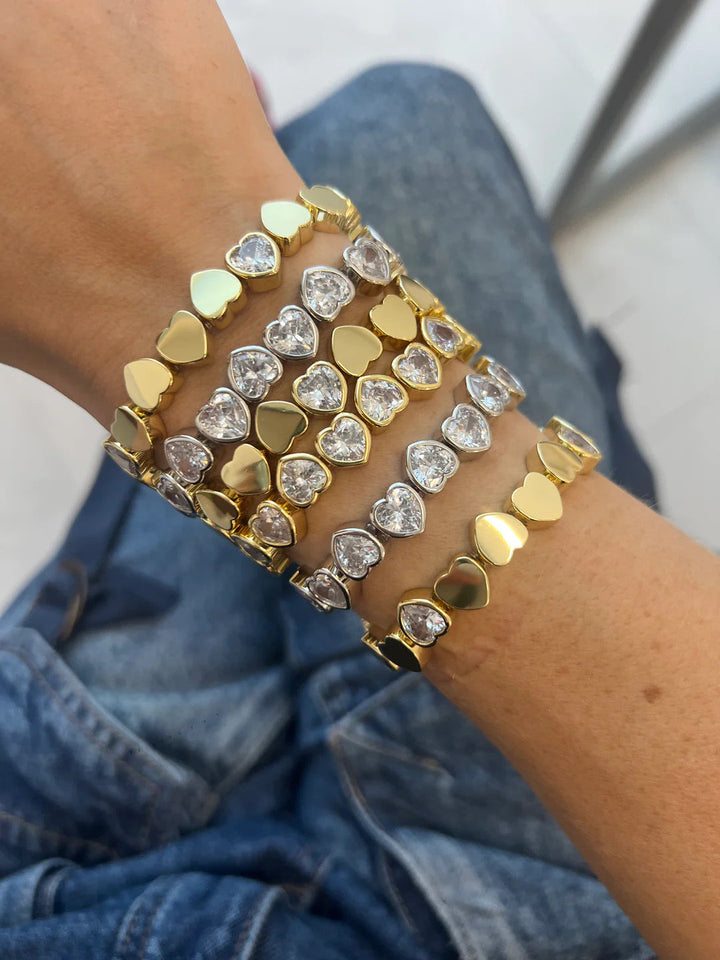SOLID &amp; PAVE STRETCH HEART BRACELET