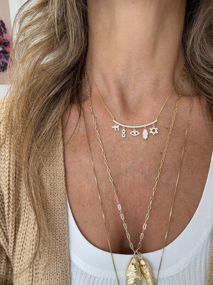 STAR OF DAVID CHARMS BAR NECKLACE