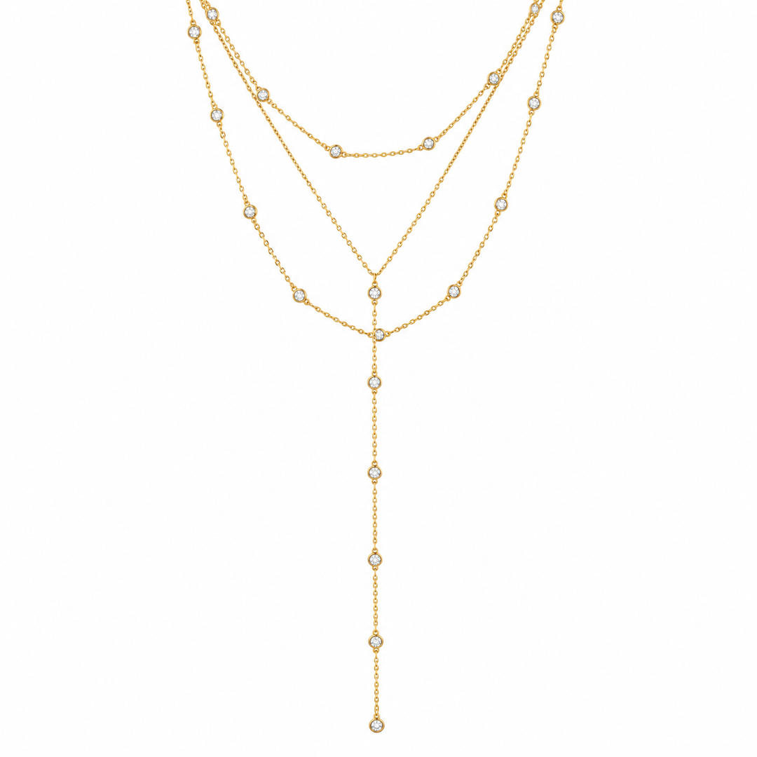 THREE LAYER DIAMOND STATION LARIAT NECKLACE