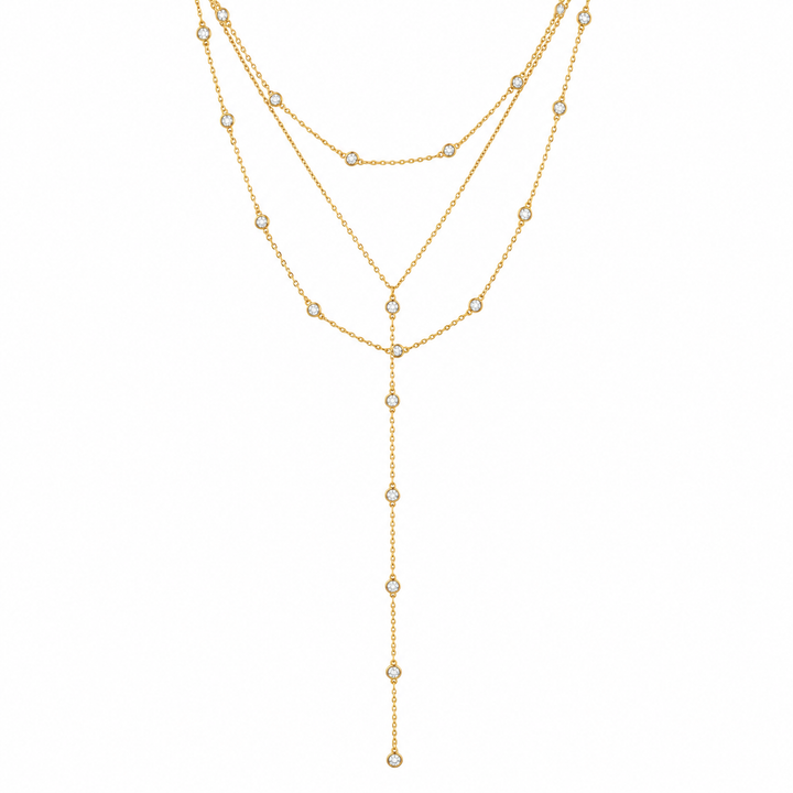 THREE LAYER DIAMOND STATION LARIAT NECKLACE