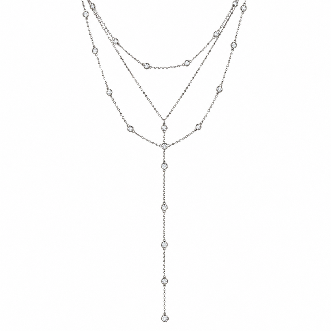 THREE LAYER DIAMOND STATION LARIAT NECKLACE