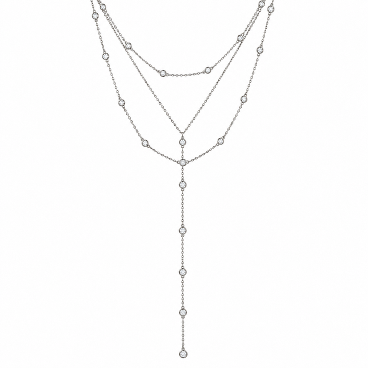 THREE LAYER DIAMOND STATION LARIAT NECKLACE