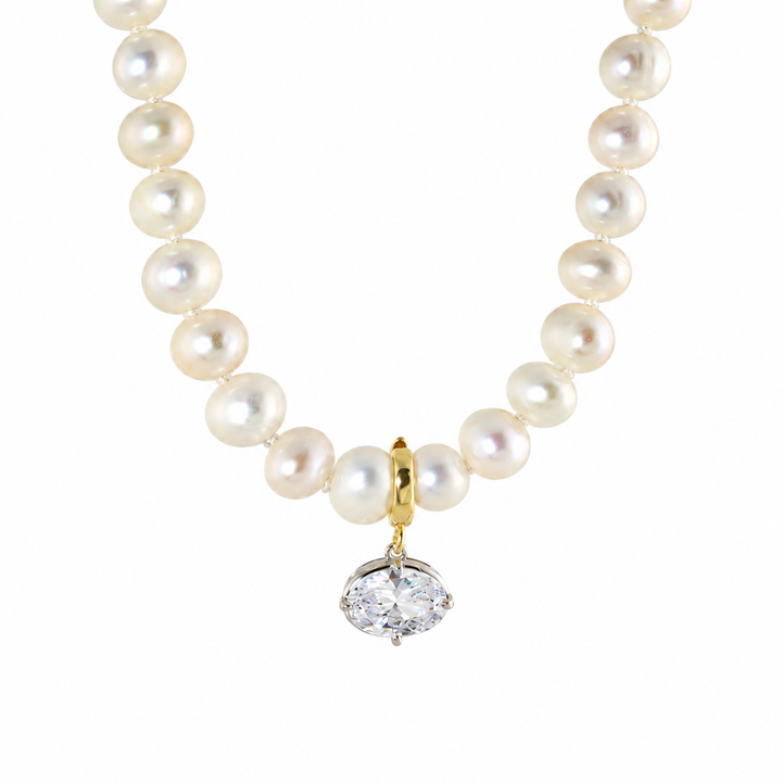 DIAMOND DROP PEARL NECKLACE