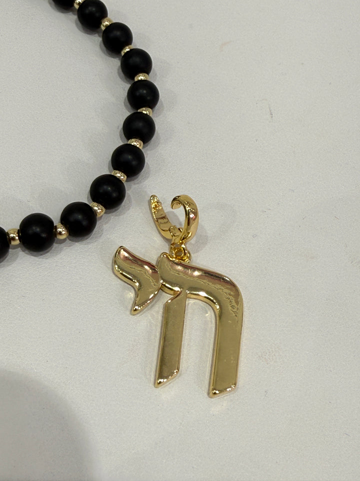 LONG BLACK BEAD CHAI NECKLACE