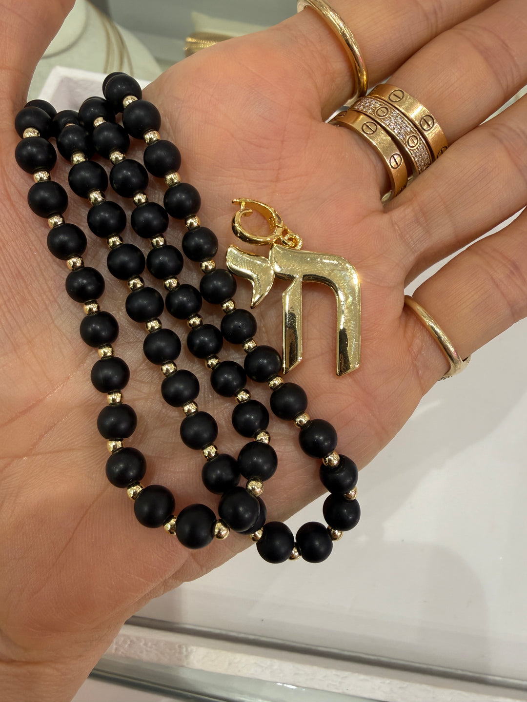 LONG BLACK BEAD CHAI NECKLACE