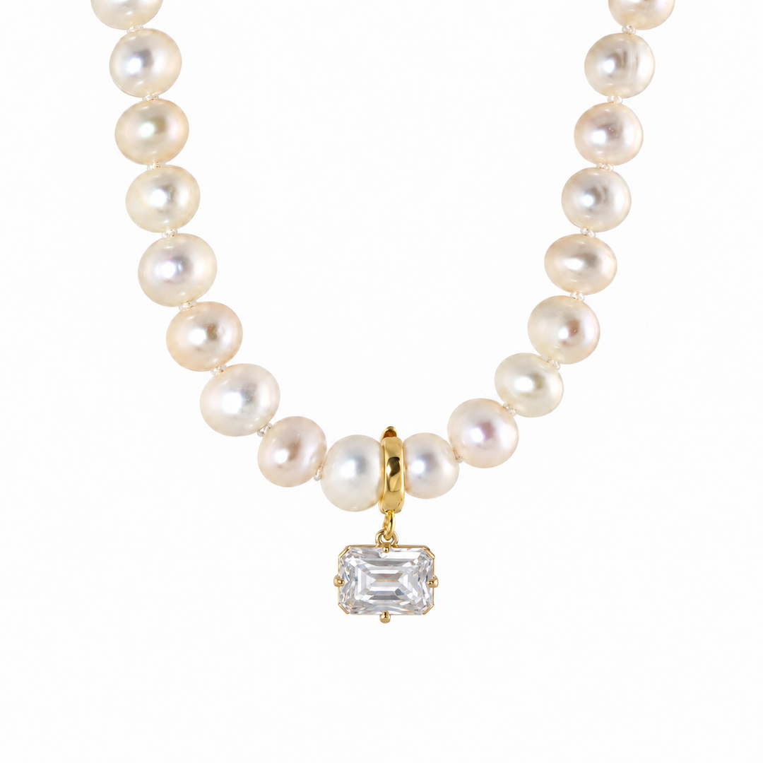 DIAMOND DROP PEARL NECKLACE