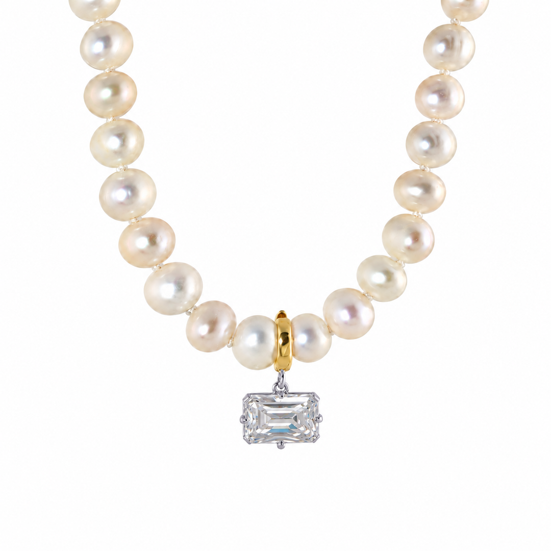 DIAMOND DROP PEARL NECKLACE