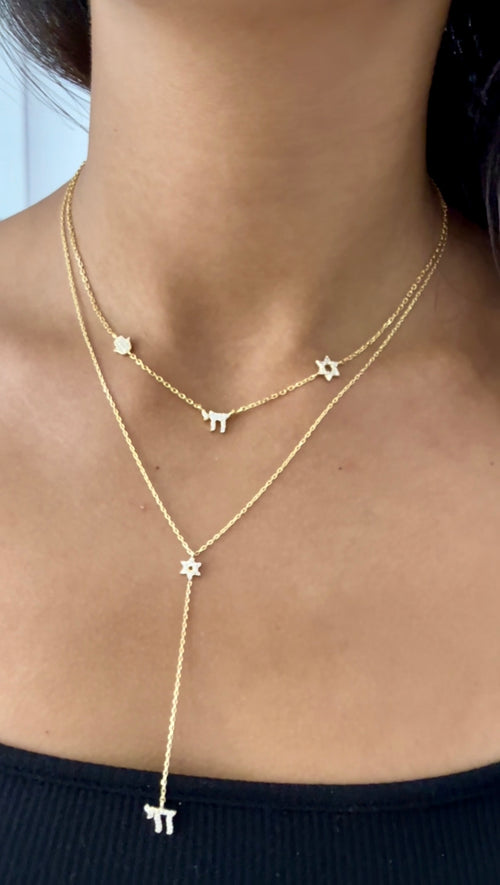 STAR OF DAVID CHAI LARIAT