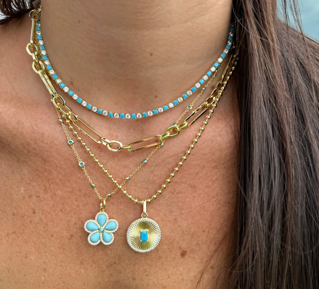 TURQUOISE &amp; DIAMOND TENNIS NECKLACE