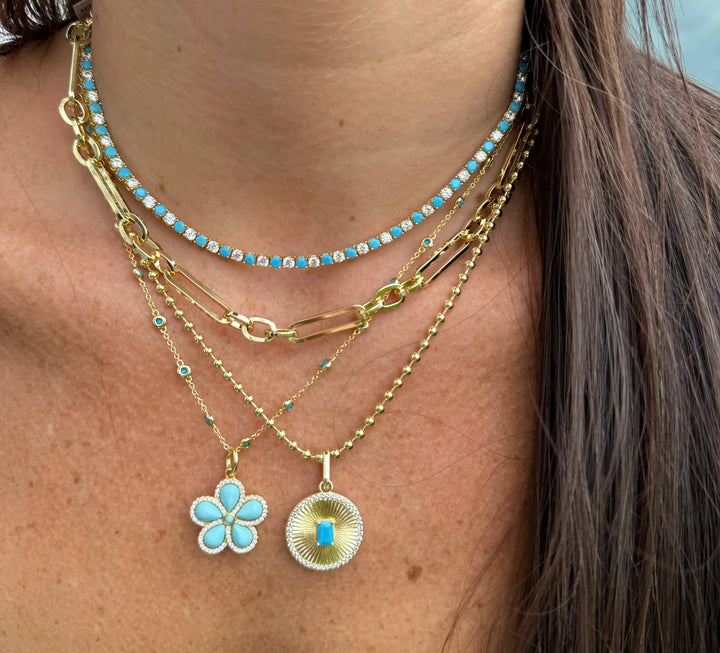 TURQUOISE &amp; DIAMOND TENNIS NECKLACE