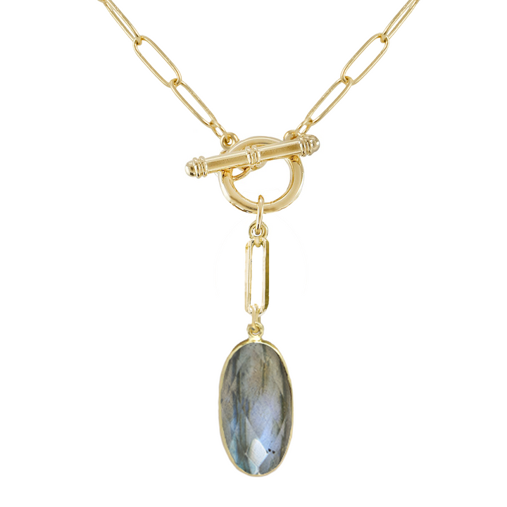 toggle Y necklace with oval stone pendant labordorite