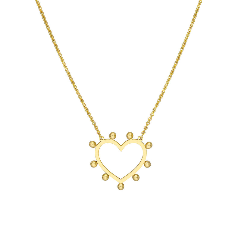 14k gold bead heart necklace