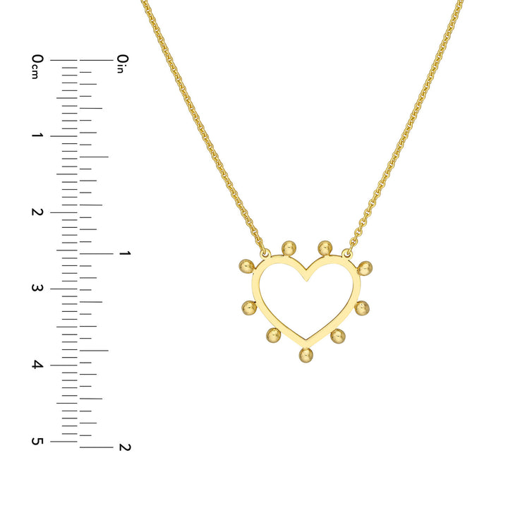 14K BEAD BOARDER HEART NECKLACE