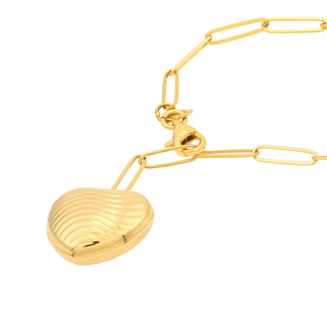 14K PUFFED HEART PAPERCLIP LARIAT NECKLACE