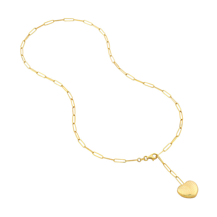 14K PUFFED HEART PAPERCLIP LARIAT NECKLACE