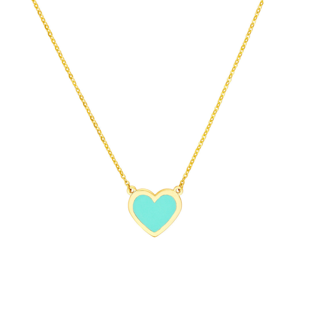 turquoise enamel gold heart necklace